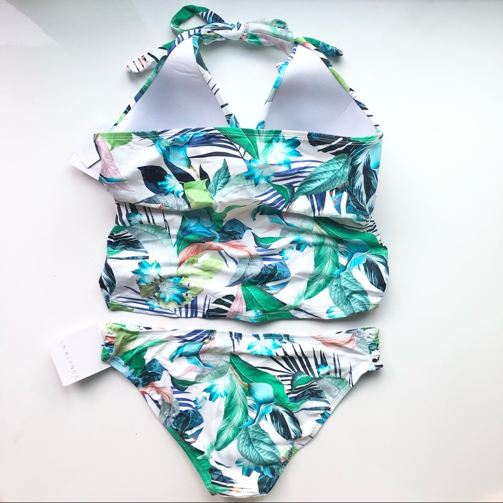 NEW La Blanca Women’s tankini 2 piece swimsuit in white/green -size 10 - Picture 4 of 10